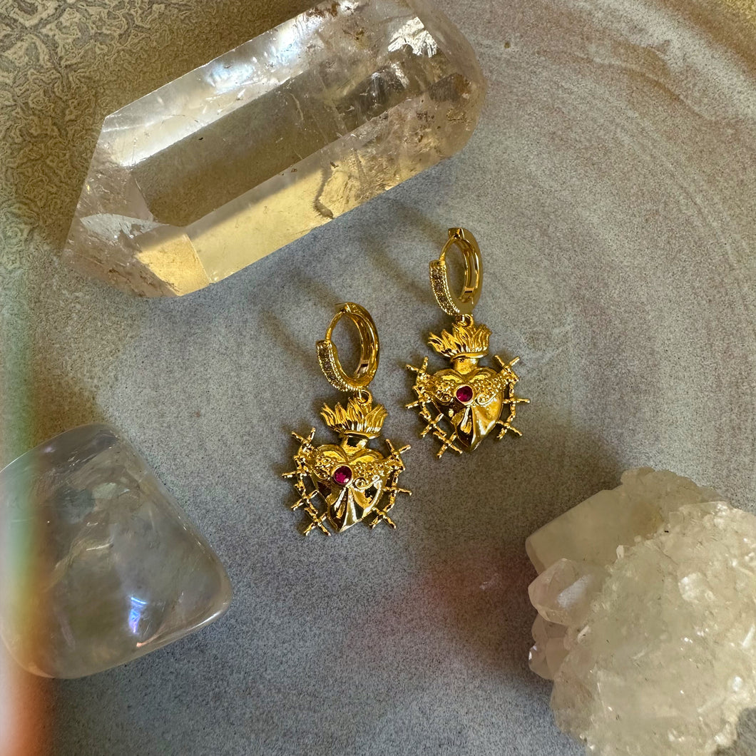 gold sacred heart earrings