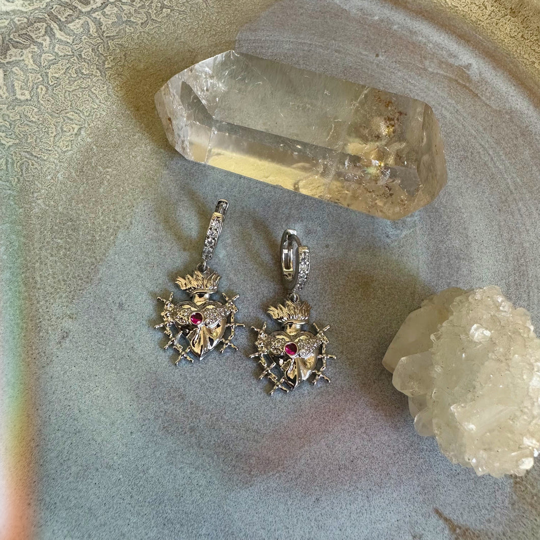 silver sacred heart earrings